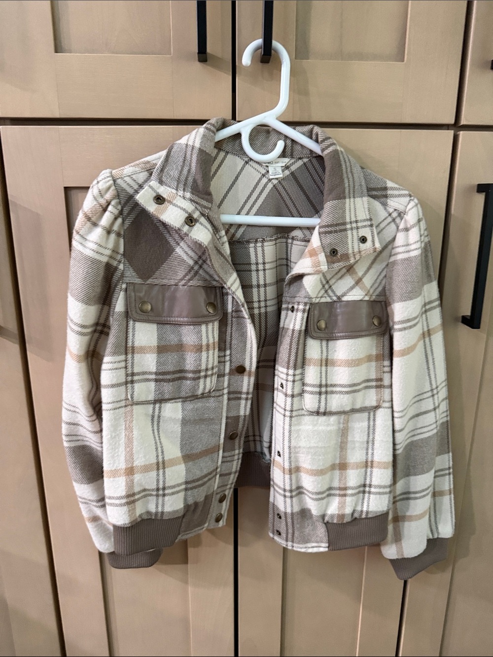 Cato Plaid Kids Jacket in Cream, Brown & Tan